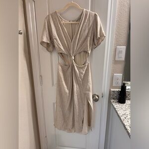 Abercrombie & Fitch beige linen blend midi dress medium